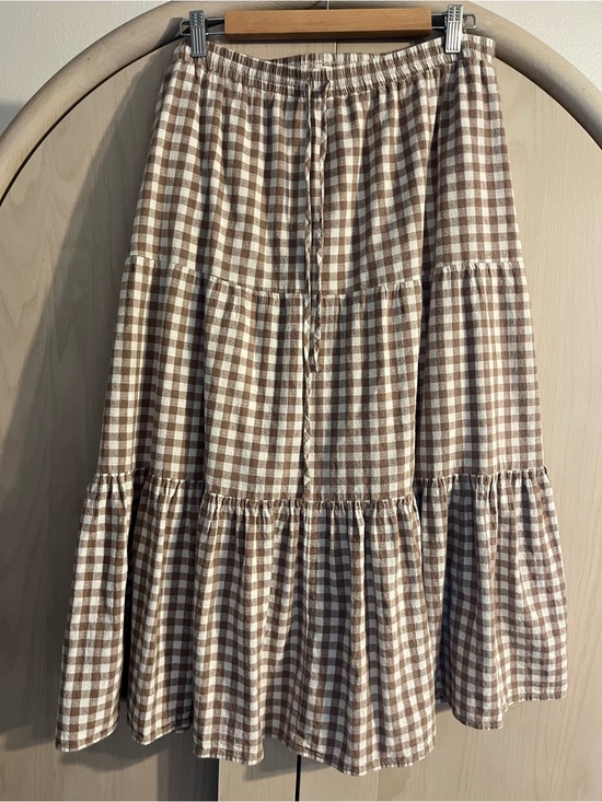 Neuflora Dresses & Skirts - Neuflora Charleston Gingham Tiered Skirt in taupe and White